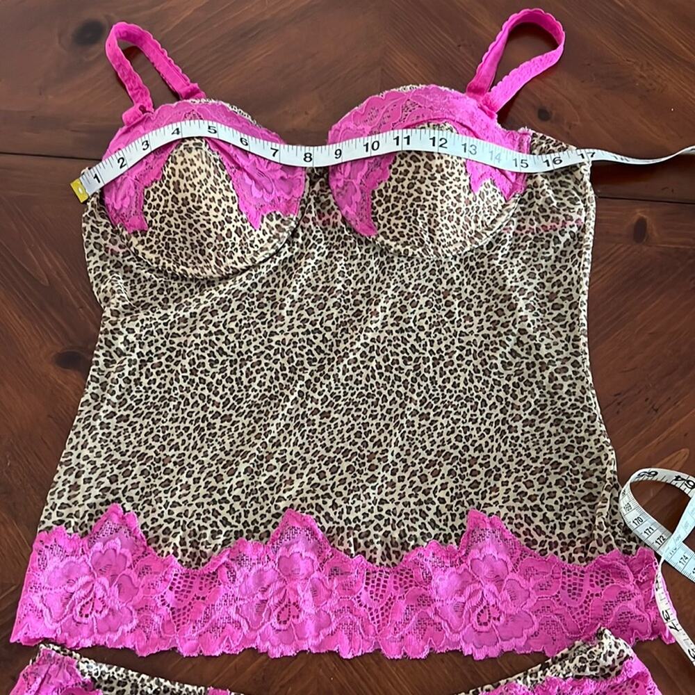 Cheetah Print with Pink Lace Bra Camisole & Panties Lingerie Woman Size Medium - Picture 7 of 8